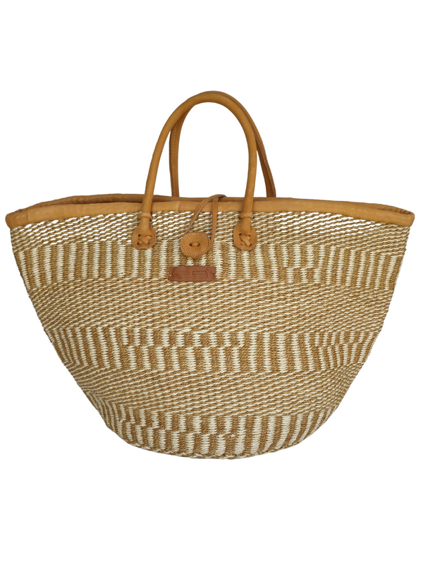 Bolso de mano de sisal hecho a mano con rayas de tierra