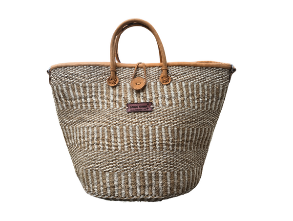 Bolso de mano de sisal hecho a mano con rayas de tierra