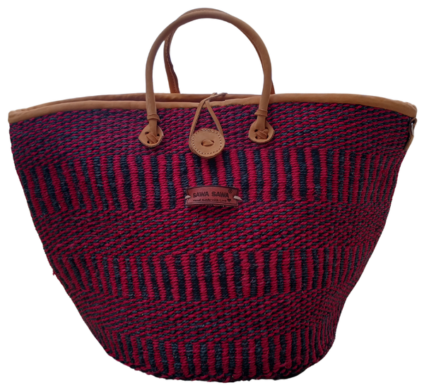 Resilient Handmade Sisal African Basket Tote Bag, Hand Woven Market Economical Grocery Shopping Bags with Leather Strap Handles and Zipper Closure, Summer Beach Handbag, Straw Shoulder Purse for Women Travel