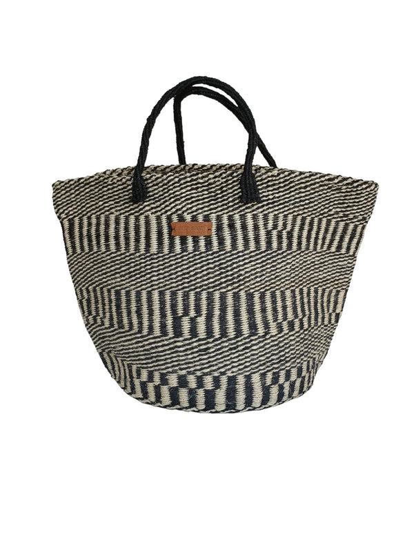 Balance Stripes Handmade Sisal Beach Market Vegan Straw Basket Tote, Lightweight Market Basket with Strap Handles, Large Straw Purse Suitable for Travel, Handmade Summer Beach Tote Handbag for Women