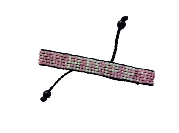 Breast Cancer Awareness Handmade Beaded Bracelet – Pink with White HOPE