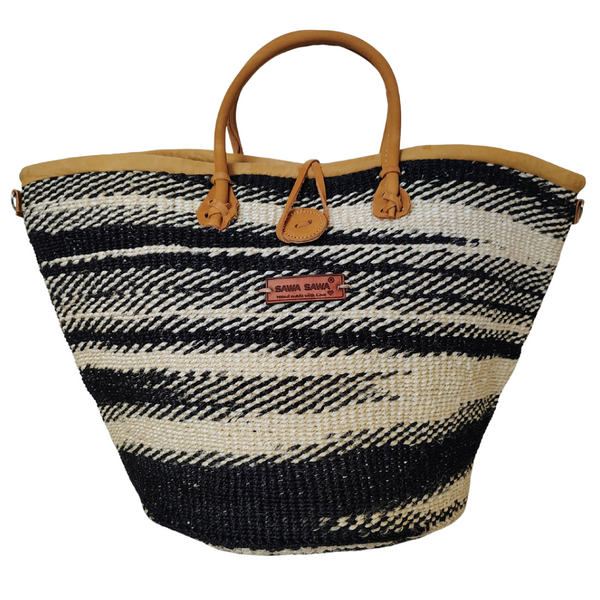 Balance Art Spiral Black and White Handmade Sisal Straw Basket Tote