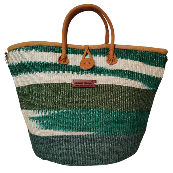 Evergreen Spirit Holiday Basket Handwoven Green & White Sisal Straw Basket Tote