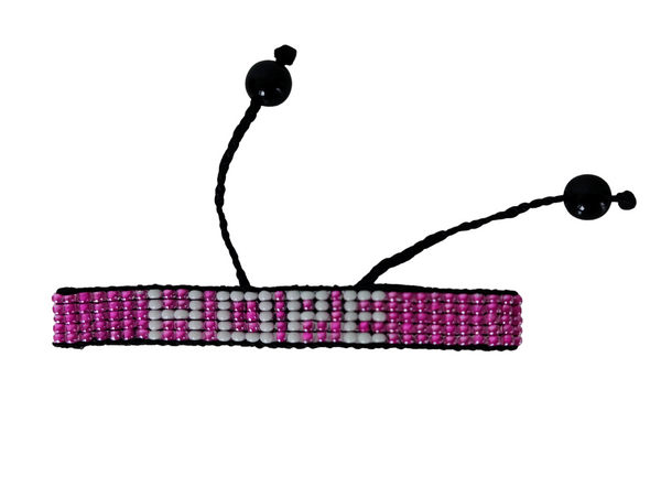 Breast Cancer Awareness Handmade Beaded Bracelet – Pink with White HOPE