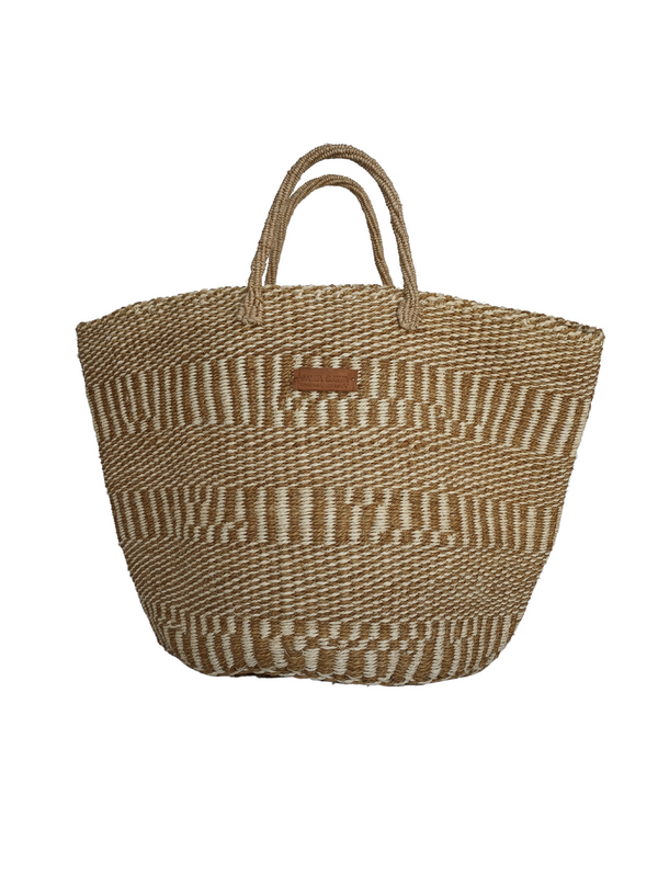 Life Handmade Sisal Economical Tote Bag Beach Vegan Straw Basket, Market Grocery Shopping Large Bags with Leather Strap Handles and Button Closure, Sisal African Beach Basket Handbag, Large Straw Shoulder Purse for Women